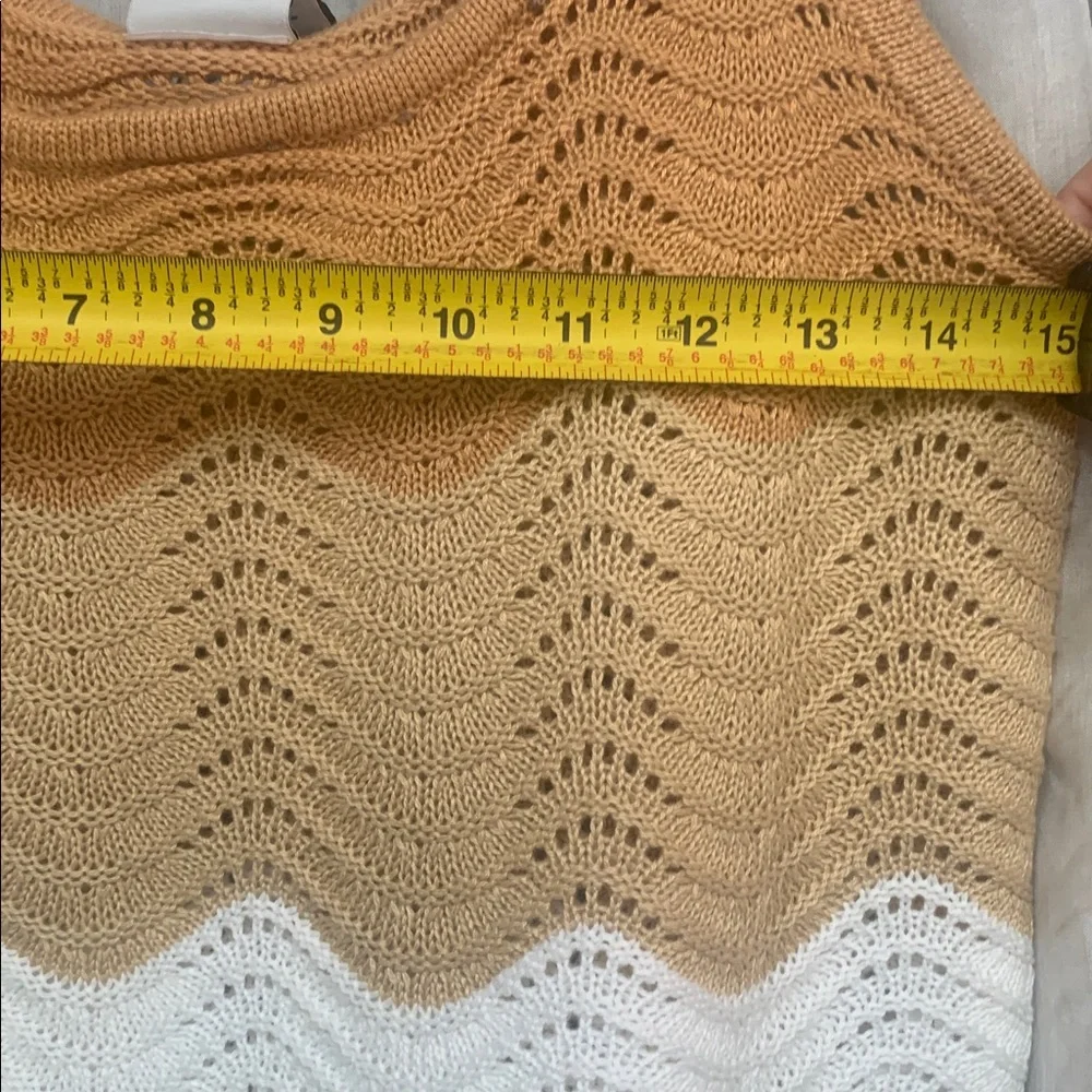 Crochet Wave Midi Skirt and Tank Set - Tan & White